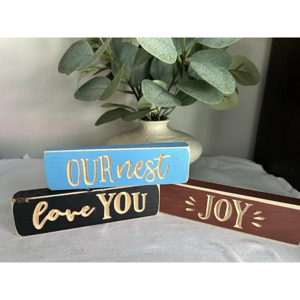 3- Wood Block Inspirational Words Table/Shelf Farmhouse Decor WD15
